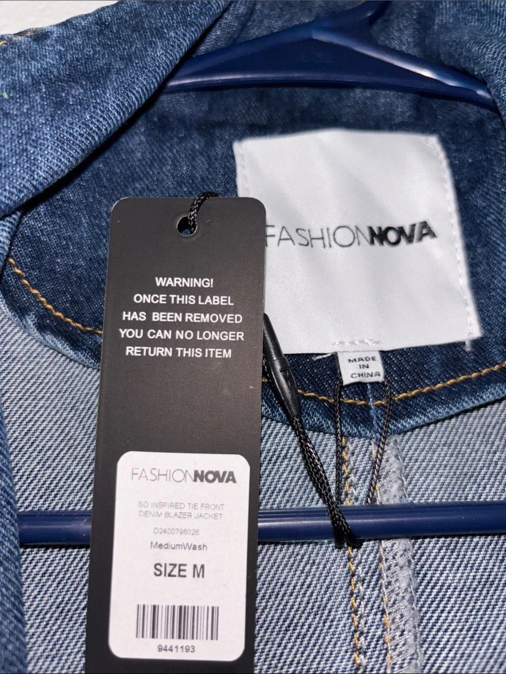 Fashion Nova Medium Wash Denim Blazer - Picture 4 of 5